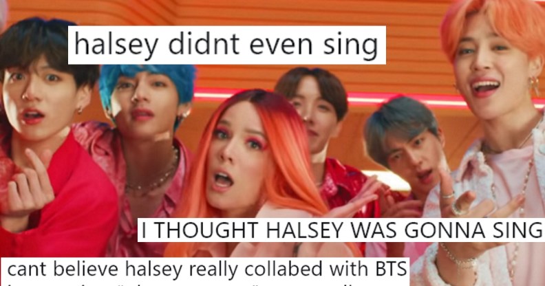 The music video for "Boy With Luv," a song by BTS and Halsey.