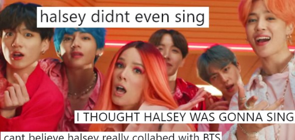 The music video for "Boy With Luv," a song by BTS and Halsey.
