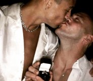 Hollyoaks star Jimmy Essex and long-term partner Charles kiss