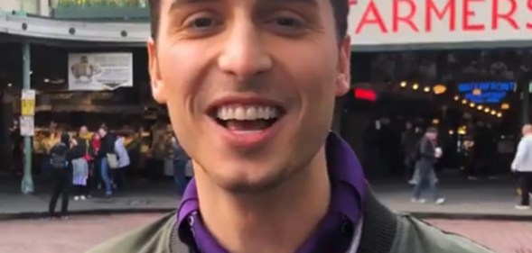 Actor and comedian Benito Skinner performs an impression of Queer Eye star Antoni Porowski.