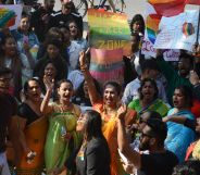 Indian activists and members of the lesbian, gay, bisexual, and transgender (LGBT) community take part in a pride parade in Siliguri on December 30 2018