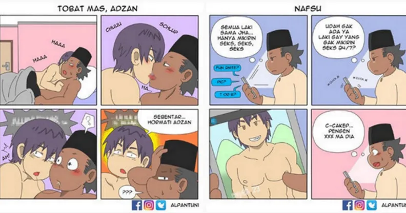 Comic drawings of gay Muslim characters posted on Instagram by user @Alpantuni