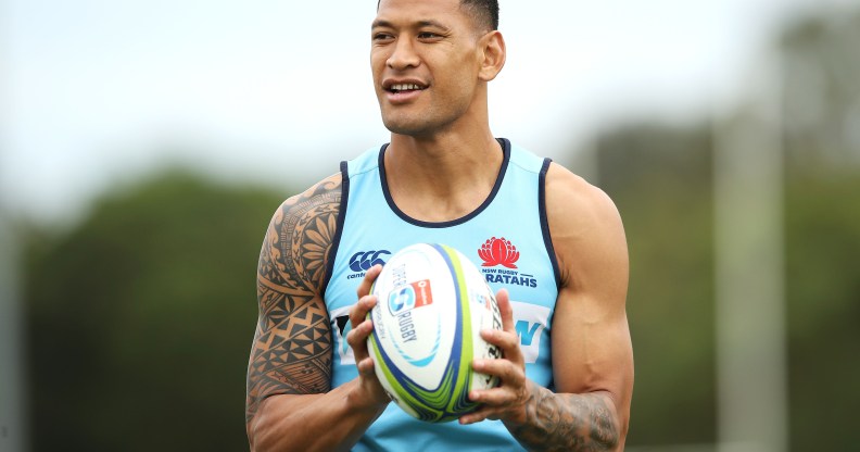 Israel Folau watches on during a Waratahs Super Rugby training session at David Phillips Sports Complex on March 25, 2019 in Sydney, Australia.