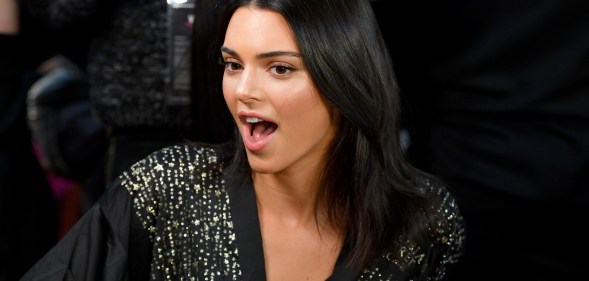 Kendall Jenner prepares backstage during 2018 Victoria's Secret Fashion Show in New York at Pier 94 on November 8 2018