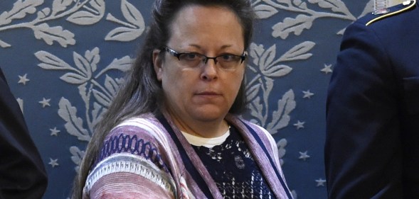 Kim Davis, the Rowan County clerk in Kentucky, arrives before US President Barack Obama delivers the State of the Union Address during a Joint Session of Congress at the US Capitol in Washington, DC, January 12, 2016