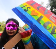 A supporter of the lesbian, gay, bisexual, transgender (LGBT) community takes part in a pride parade in Bhopal, India on July 15, 2018. Indian lesbian.