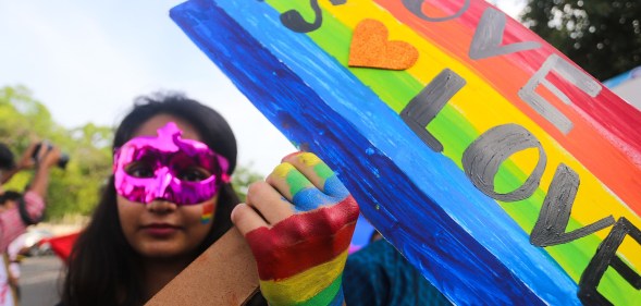 A supporter of the lesbian, gay, bisexual, transgender (LGBT) community takes part in a pride parade in Bhopal, India on July 15, 2018. Indian lesbian.