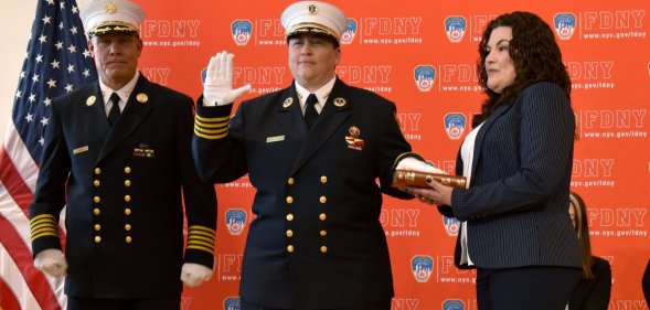 Lillian Bonsignore being sworn in as FDNY's EMS chief.