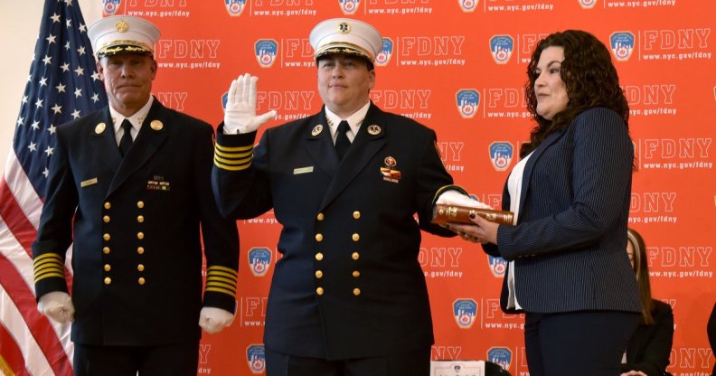 Lillian Bonsignore being sworn in as FDNY's EMS chief.