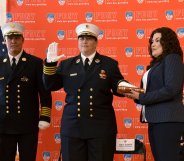 Lillian Bonsignore being sworn in as FDNY's EMS chief.