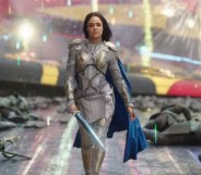 Bisexual Marvel character Valkyrie walks towards the camera in Thor: Ragnarok.
