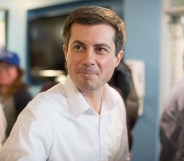 A photo of Pete Buttigieg, who was heckled by anti-gay protesters in Texas.