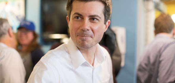 A photo of Pete Buttigieg, who was heckled by anti-gay protesters in Texas.