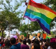 Malaysia A LGBT pride flag flies at the women's march in Malaysia on March 9.