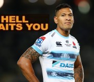 Israel Folau of the Waratahs looks on during the round 8 Super Rugby match between the Blues and Waratahs at Eden Park on April 06, 2019 in Auckland, New Zealand.