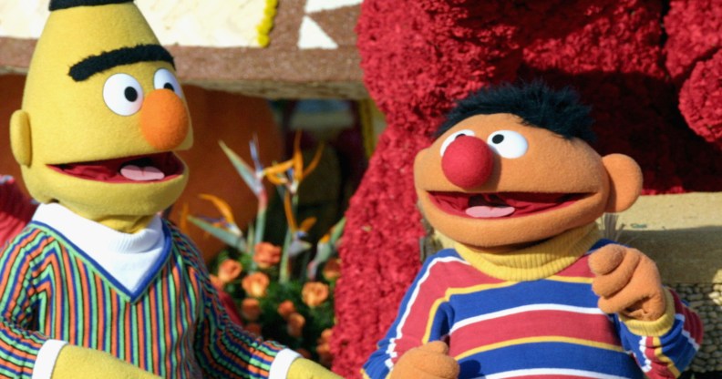 Sesame Street characters Bert and Ernie, who are said by many to be gay, ride the "Music Makes us Family" float in the 116th Tournament Of Roses Parade on January 1, 2005