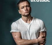 Taron Egerton wearing a white t-shirt