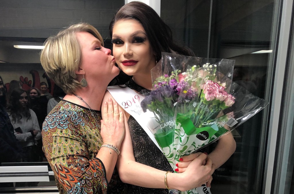 Trans teen Charlie Baum with her mother on the night she became homecoming queen