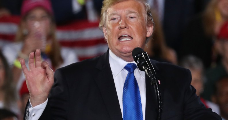 President Donald Trump speaks during a rally at Florida International University on February 18, 2019 in Miami, Florida. President Trump spoke about the ongoing crisis in Venezuela