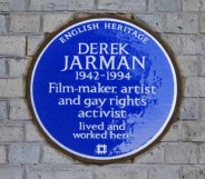 The blue plaque remembering Derek Jarman on the 25th anniversary of his death from HIV.