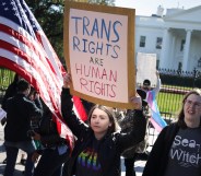 A leaked memo from the Republican-controlled Department of Health and Human Services led LGBT activists from the National Centre for Transgender Equality, partner organisations and their supporters to hold a 'We Will Not Be Erased' rally in front of the White House on October 22, 2018 in Washington, DC