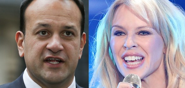 Leo Varadkar next to Kylie Minogue in a composite.