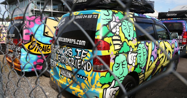 An advert featured on a Wicked Campers van has been banned for its transphobic and misogynistic message. (Fiona Goodall/Getty Images)