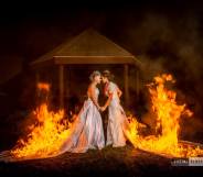 Lesbian couple sets wedding dresses on fire (Michael Huang of Cukini Studio)