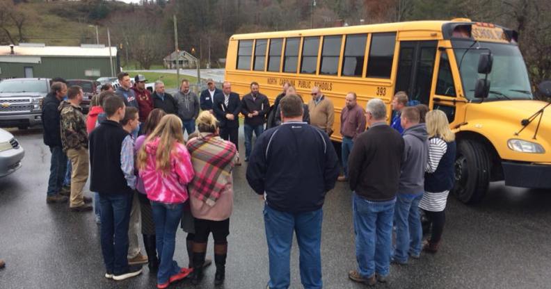 Pastor Timothy Rupard leads a group prayer following the staging of The Complete Works of William Shakespeare (Abridged)."