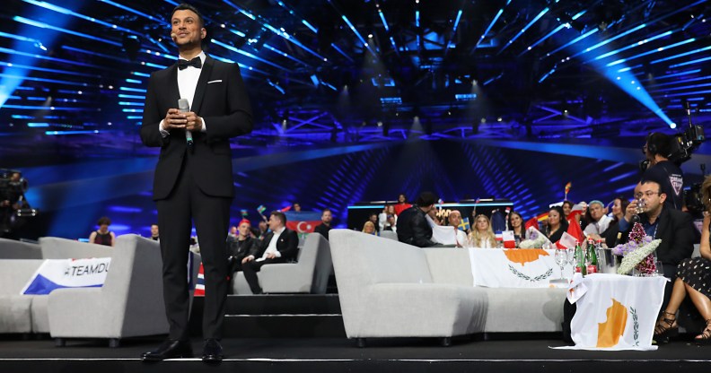 Israel's television host Assi Azar during the 64th annual Eurovision Song Contest held at Tel Aviv Fairgrounds on May 18, 2019 in Tel Aviv, Israel.