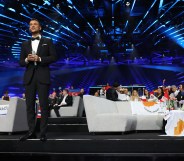 Israel's television host Assi Azar during the 64th annual Eurovision Song Contest held at Tel Aviv Fairgrounds on May 18, 2019 in Tel Aviv, Israel.