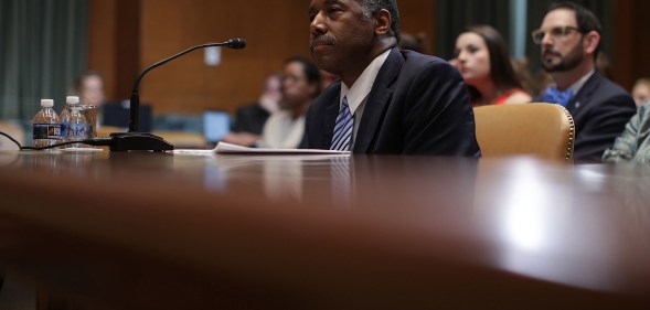 Housing and Urban Development Secretary Ben Carson testifies on Capitol Hill in Washington, DC.