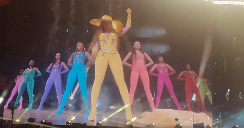 Beyonce performs as a human Pride flag for her song "Formation"