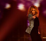 Canadian singer Celine Dion performs on the stage of the AccorHotels Arena