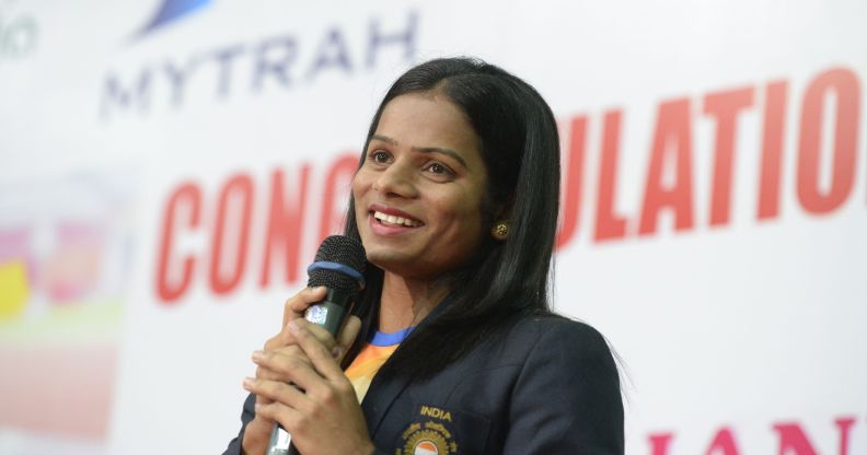 Dutee Chand speaks during a press conference in Hyderabad on September 1, 2018.. (NOAH SEELAM/AFP/Getty Images)