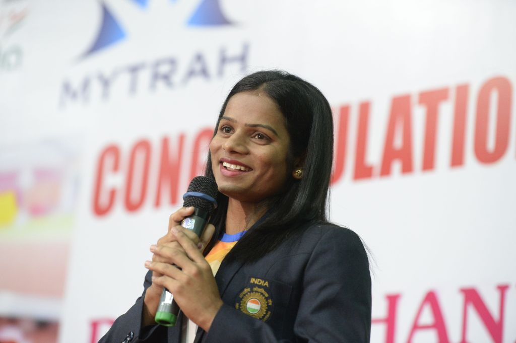 Dutee Chand speaks during a press conference in Hyderabad on September 1, 2018.. (NOAH SEELAM/AFP/Getty Images)