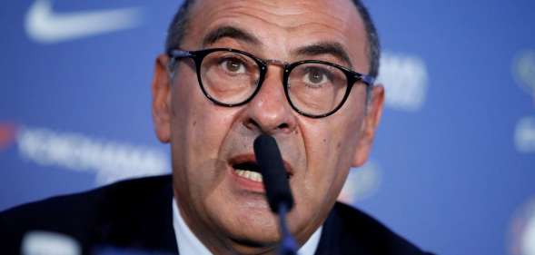 Chelsea's newly appointed manager, Maurizio Sarri, speaks during his unveiling press conference at Stamford Bridge in west London on July 18, 2018. - New Chelsea boss Maurizio Sarri has spoken of his excitement at facing many of the world's leading managers now that he in charge of a Premier League side. The Italian's arrival at Stamford Bridge, where he replaces compatriot Antonio Conte, sees him join a multi-national cast of managers in English football's top-flight, with Spain's Pep Guardiola in charge of champions Manchester City, Argentina's Mauricio Pochettino the manager of Tottenham Hotspur, Portugal's Jose Mourinho at the helm of Manchester United and Germany's Jurgen Klopp in control at Liverpool. (Photo by Tolga AKMEN / AFP) (Photo credit should read TOLGA AKMEN/AFP/Getty Images)