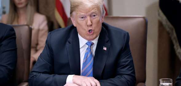 WASHINGTON, DC - JULY 18: (AFP OUT) U.S. President Donald Trump speaks during a cabinet meeting with U.S. President Donald Trump in the Cabinet Room of the White House, July 18, 2018 in Washington, DC. (Photo by Olivier Douliery-Pool/Getty Images)