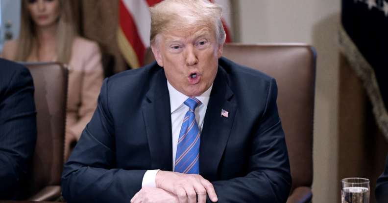 WASHINGTON, DC - JULY 18: (AFP OUT) U.S. President Donald Trump speaks during a cabinet meeting with U.S. President Donald Trump in the Cabinet Room of the White House, July 18, 2018 in Washington, DC. (Photo by Olivier Douliery-Pool/Getty Images)
