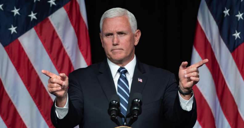 TOPSHOT - US Vice President Mike Pence speaks about the creation of a new branch of the military, Space Force, at the Pentagon in Washington, DC, on August 9, 2018. (Photo by SAUL LOEB / AFP) (Photo credit should read SAUL LOEB/AFP/Getty Images)