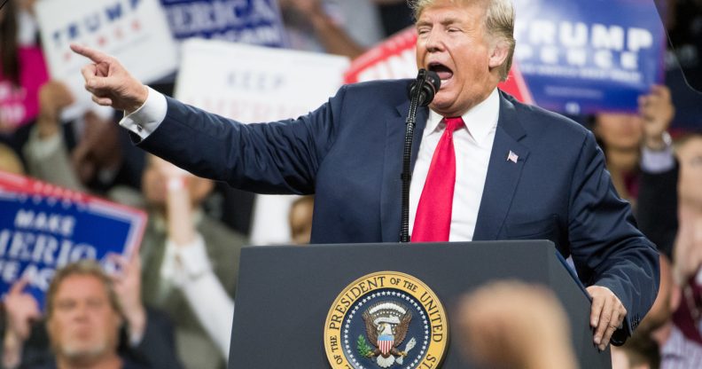 JOHNSON CITY, TN - OCTOBER 01: President Donald Trump speaks to the crowd during a campaign rally at Freedom Hall on October 1, 2018 in Johnson City, Tennessee. President Trump held the rally to support Republican senate candidate Marsha Blackburn. (Photo by Sean Rayford/Getty Images)