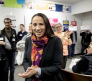 Sharice Davids, is greeted by supporters. (Whitney Curtis/Getty)
