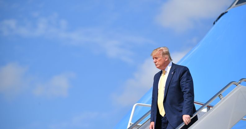 US President Donald Trump steps off Air Force One upon arrival at Joint Base Andrews in Maryland on June 19, 2019.