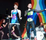 LONDON - JULY 17: Jake Shears and Ana Matronic of the Scissor Sisters perform on day 3 of Lovebox on July 17, 2011 in Victoria Park in London, England. (Photo by Samir Hussein/Getty Images)