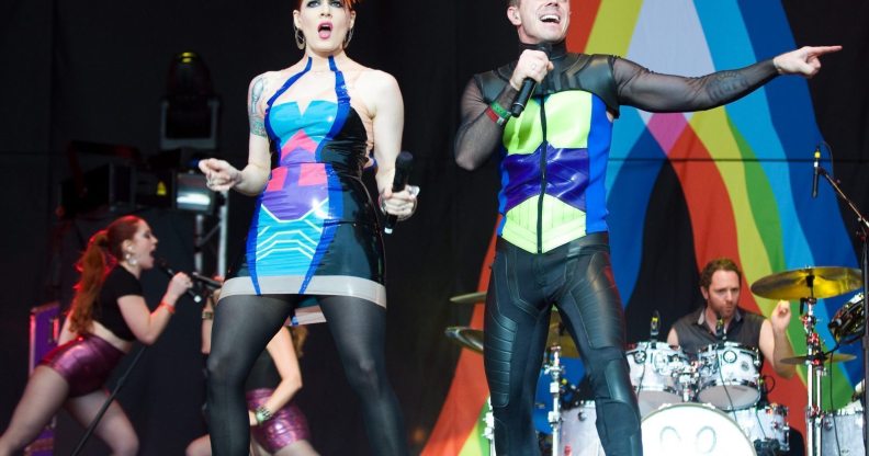 LONDON - JULY 17: Jake Shears and Ana Matronic of the Scissor Sisters perform on day 3 of Lovebox on July 17, 2011 in Victoria Park in London, England. (Photo by Samir Hussein/Getty Images)