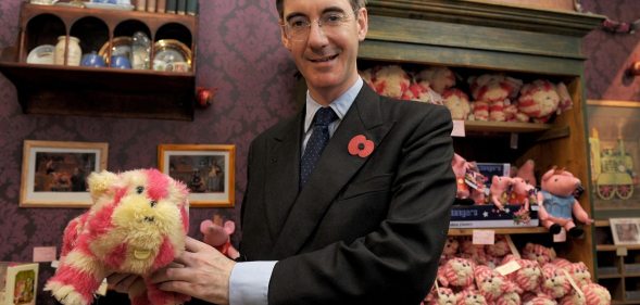 LONDON, ENGLAND - NOVEMBER 03: (EXCLUSIVE COVERAGE) Jacob Rees-Mogg visits the new Bagpuss Pop-up Shop at Whitelys Shopping Centre on November 3, 2011 in London, England. (Photo by Ben Pruchnie/Getty Images)