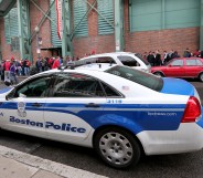 A Boston police car, where police arrested a teen over threats to Boston gay bars.