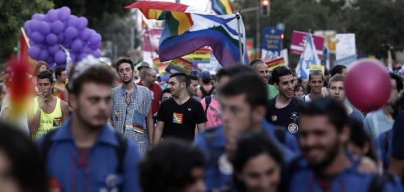 Israelis take part in the 12th anniversary Gay Pride parade in Jerusalem on September 18, 2014. (THOMAS COEX/AFP/Getty Images)