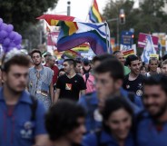 Israelis take part in the 12th anniversary Gay Pride parade in Jerusalem on September 18, 2014. (THOMAS COEX/AFP/Getty Images)