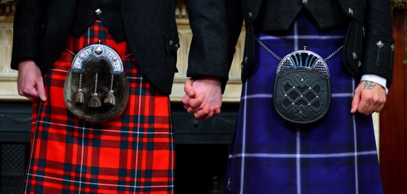 The first same-sex marriage in Scotland, which almost one in three Scottish men oppose.